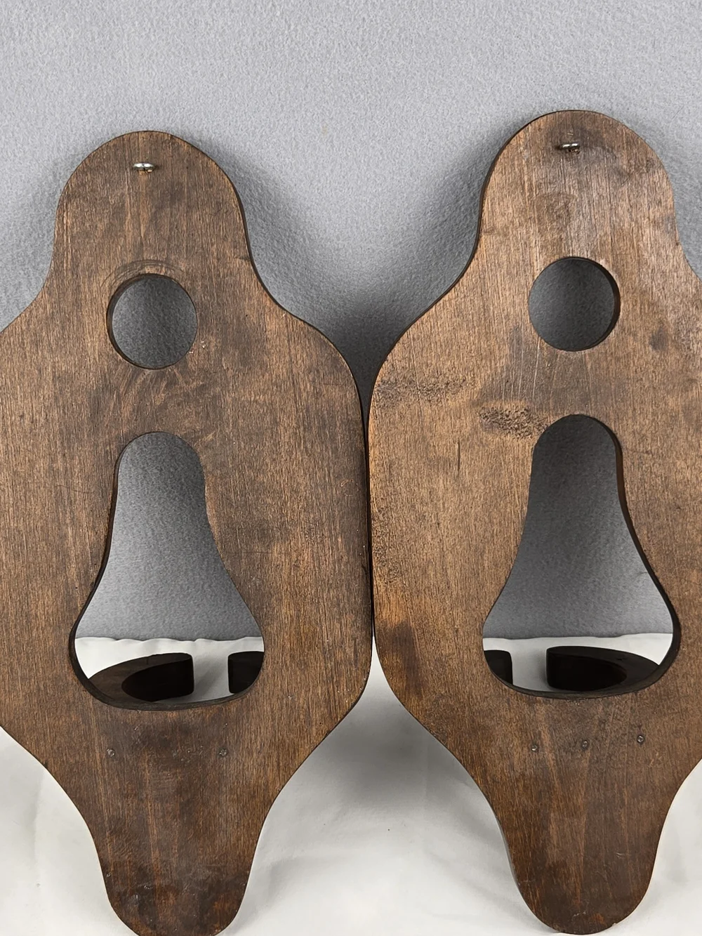 Set of 2 Vintage Wooden Wall Sconces - Farmhouse Decor